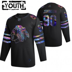 Camisola Chicago Blackhawks Tyler Johnson 90 2021-22 Preto holográfico iridescente Authentic - Criança